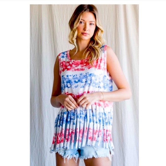 A Girl Thing Hopely Red, White white and Blue top.  Sleeveless fringe on bottom - Picture 3 of 9